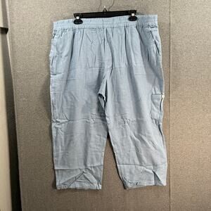 Susan Graver Pure Easy Linen Utility Crop Pant Faded Chambray Petite X-Large